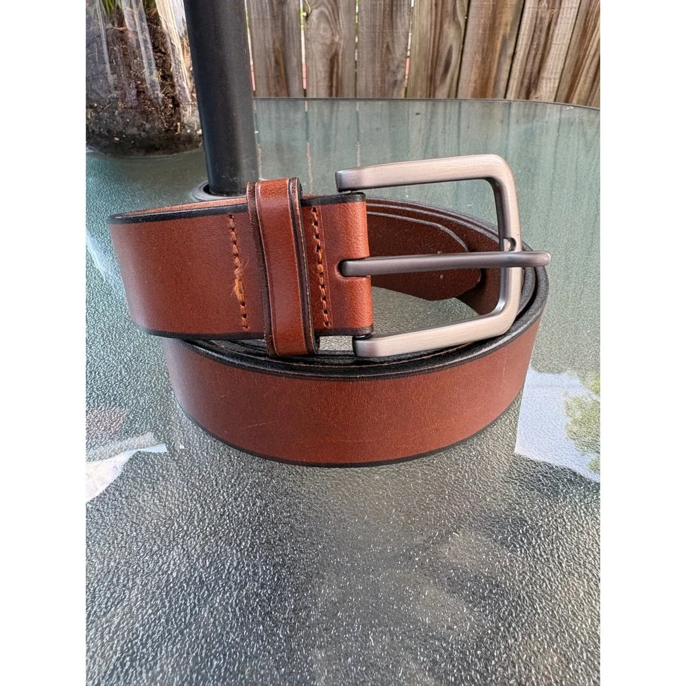 Buffway Mens Brown Genuine Leather Belt Size‎ 36 Brushed Metal Buckle Casual